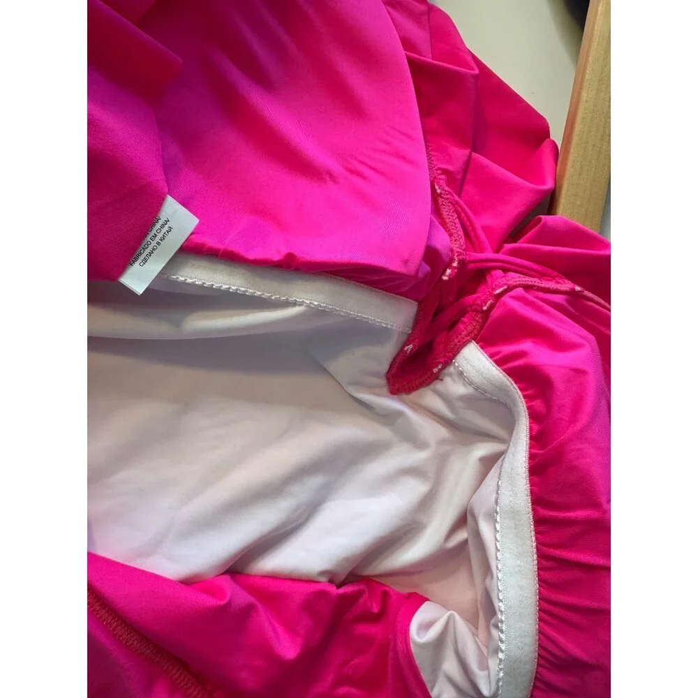 La Blanca Island Goddess Plunge Size 16 Ruffle One Piece Swimsuit Pop Pink NWT $